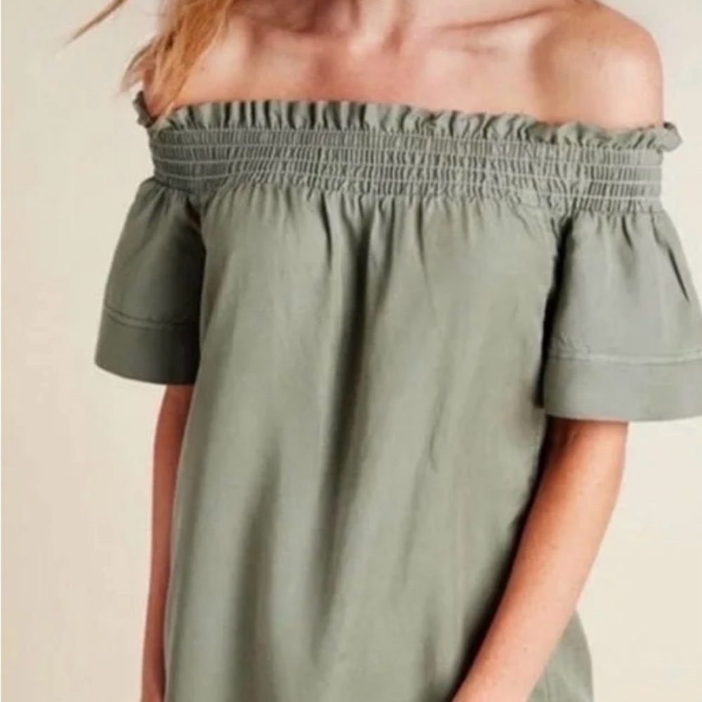 Vineyard Vines ‘Madisen’ Off The Shoulder Garment Dyed Olive Green Mini Dress M